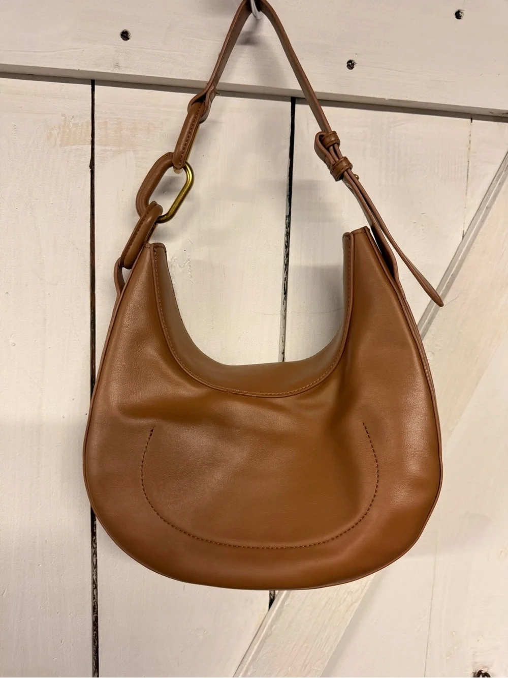Vintage Madison West Caramel Brown Crescent Shoulder Bag with Gold Hardware